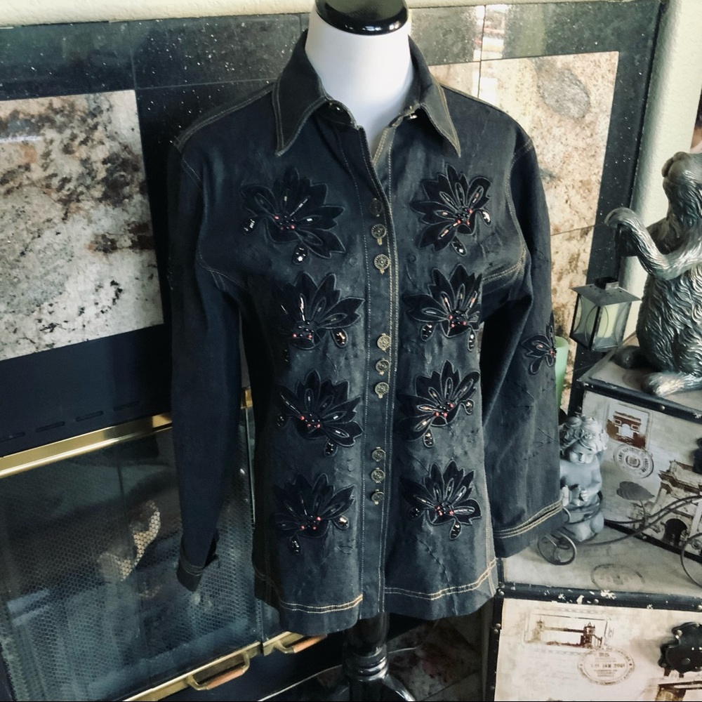 Graff wear Sparkly Embellished Black Jean Jacket